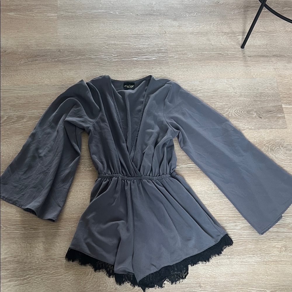 audrey Gray Lace-Trim Sleep Romper